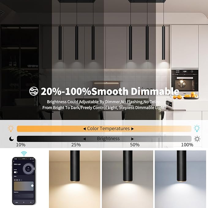 OKELI Modern Smart 3-Light Pendant Light Fixtures Square Pendant Lights Kitchen Island LED Minimalist Pendant Lighting Fixture for Kitchen,Dinning Room,Bedroom,Hallway,Bar