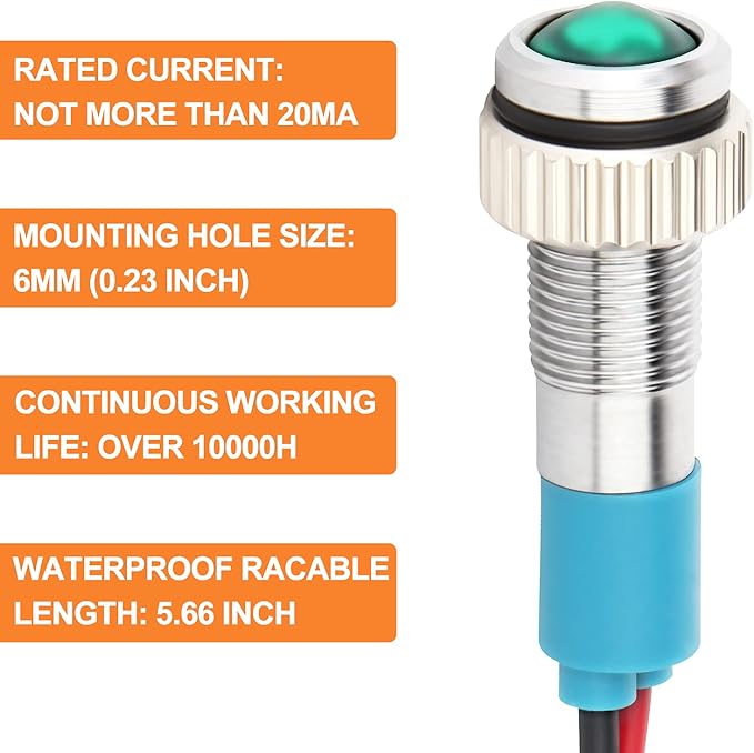 GASHER 12V/24V/110V 20mA Energy Saving Indicator Light Mounting Hole Size 6mm Green Yellow Red Blue White (110V) 5 PCS