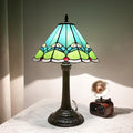 Green Tiffany Lamp Retro Rural Style Farmhouse Teal Bedroom Bedside Reading Light Living Room Hotel Bar Home Decor 12x19 Inch E26 Nightstand Unique Colored Bronze Metal Base Stainred Glass Table Lamp