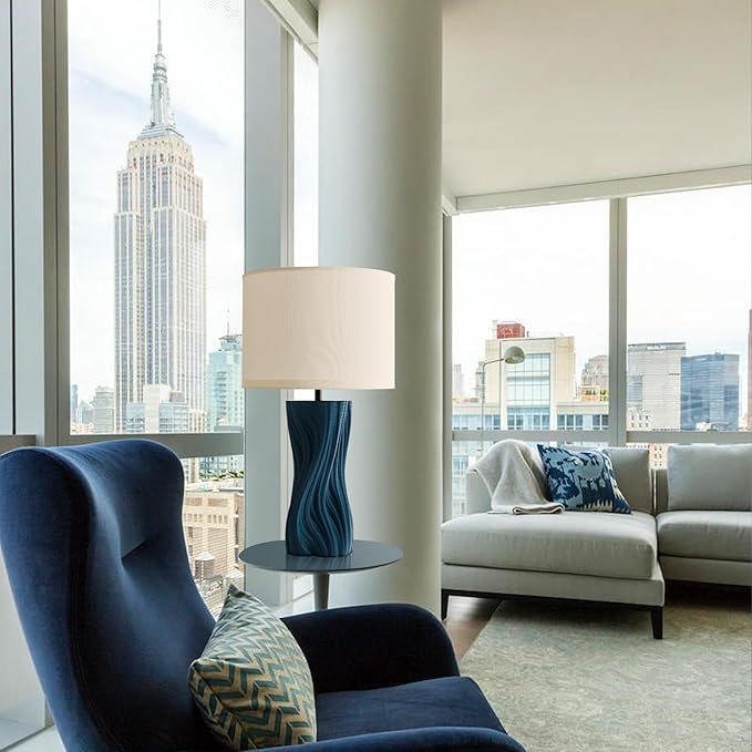 Modern Large Ceramic Plug in Blue Table Lamps for Living Room Bedroom 26.75"