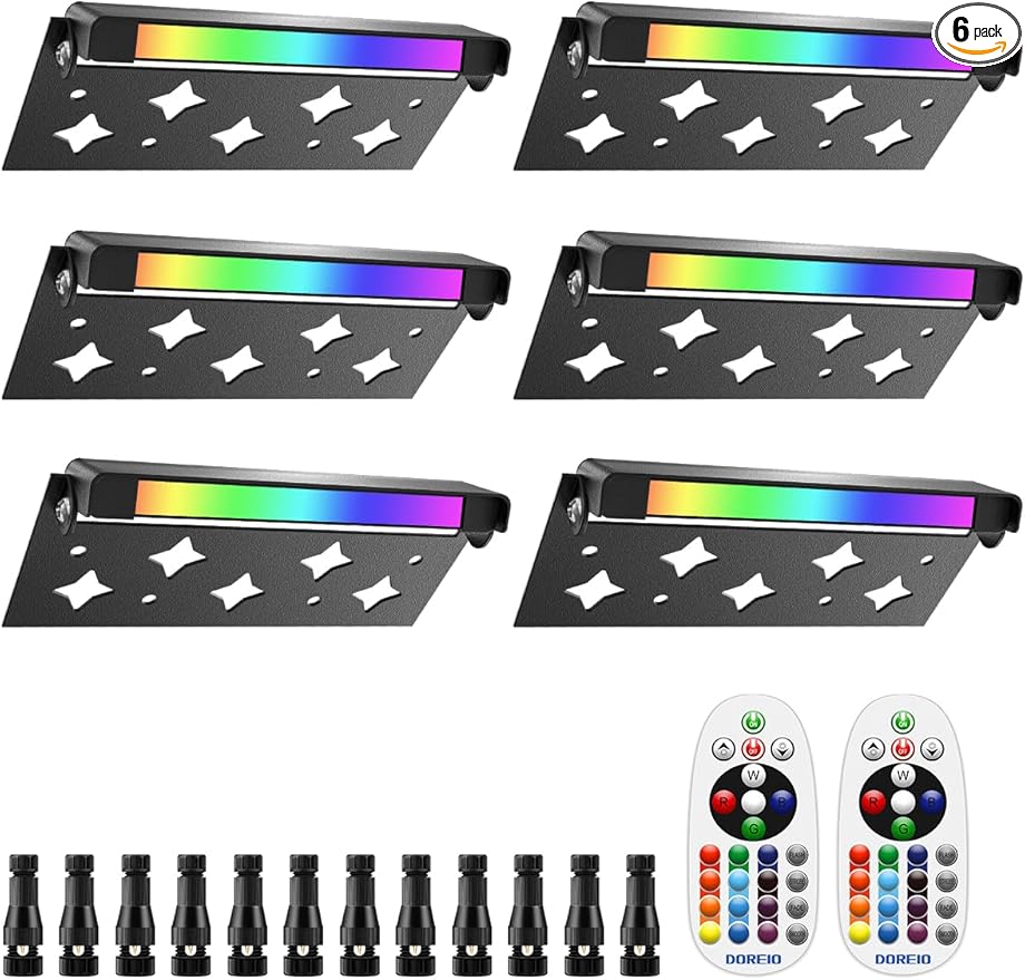 5W RGB Retaining Wall Lights 7 inch LED Hardscape Lighting Color Changing Low Voltage Landscape Paver Lights 12V Step Lights Outdoor Waterproof Stair Deck Lighting (6 Pack+Connectors)