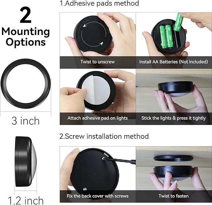 LED Puck Lights with Remote Control, Under Cabinet Lighting Stick on Tap/Push Lights, Battery Operated Closet Light, Wireless Led Wall Lights for Bedroom, Under Counter Light for Kitchen, 2 Pack