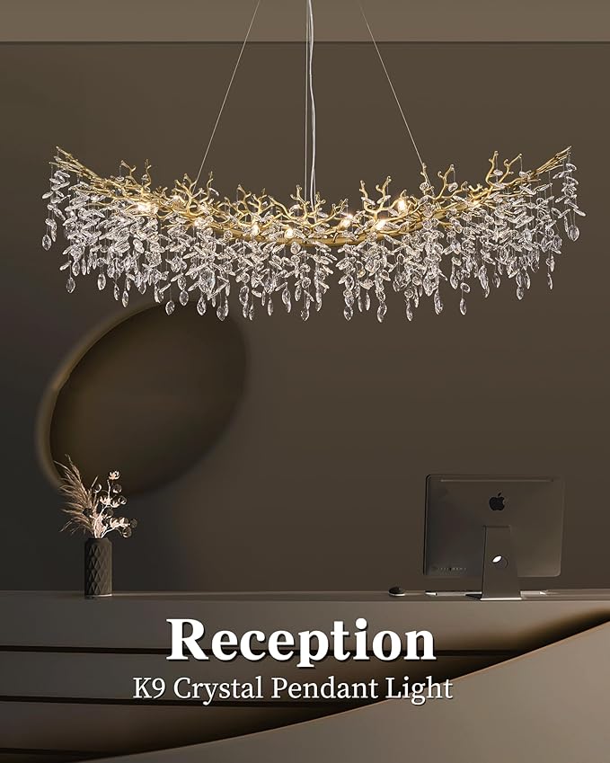 Modern Crystal Chandelier for Dining Room, 16-Light 63" Gold Tree Branch Chandeliers, Luxury K9 Crystal Rectangular Chandeliers for Kitchen Island Living Room