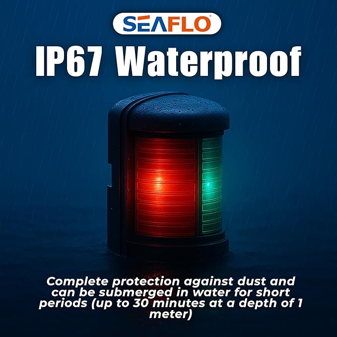 SEAFLO 11 Series Mini Sized LED Bi-Color Red/Green Navigation Light – 12V, 1W, IP67 Waterproof, 2NM Visibility, High-Brightness,for Boats Under 65 ft (20m) – 4-Year Warranty (Bi-Color/Black)