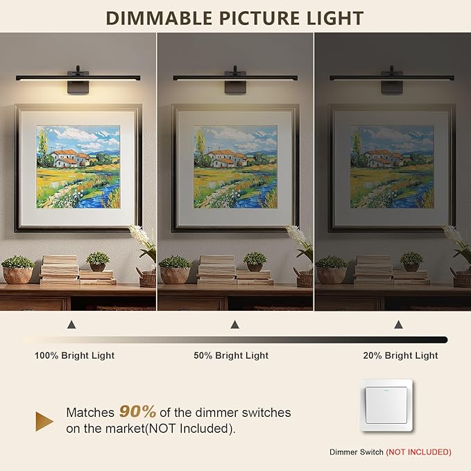 Black Picture Lights for Wall Hardwired LED Picture Lighting Dimmable Gallery Light Art Light for Wall Portrait Artwork 23.62 inch 14W Warm White