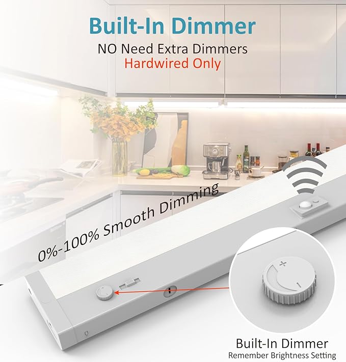 LED Under Cabinet Lighting Motion Sensored Hardwired with Built-in Dimmer, 32 Inch 16W Dimmable 5 Color 2700/3000/3500/4000/5000K, Linkable Eyes Care for Kitchen, Counter, ETL Listed, White