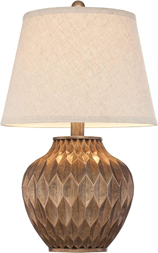 360 Lighting Buckhead Traditional Style Small Accent Table Lamps 22" High Set of 2 Warm Bronze Geometric Urn Tapered Drum Shade for Living Room Bedroom House Bedside Nightstand Home Office