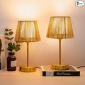 ONEWISH Touch Bedside Table Lamps Set of 2, 14.2" Boho Lamp 3 Way Dimmable, Rope lamp for Bedroom Nightstand Farmhouse, LED Bulb Included(Gold)