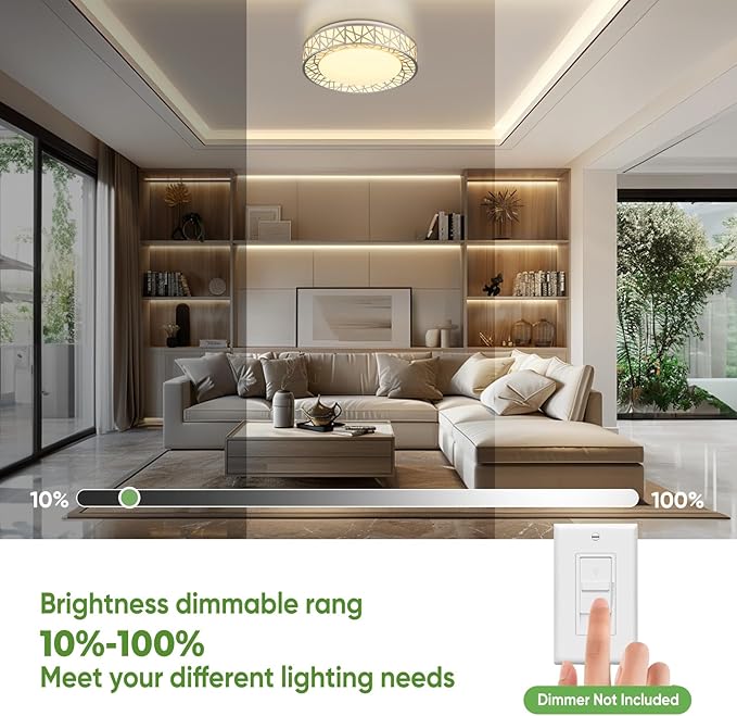 12 Inch Flush Mount Ceiling Light, Modern Brushed Nickel LED Ceiling Light Fixture, 20W 1400LM 2700-6500K Adjustable, Dimmable Ceiling Lights for Bedroom, Kitchen, Hallway, Bathroom, ETL