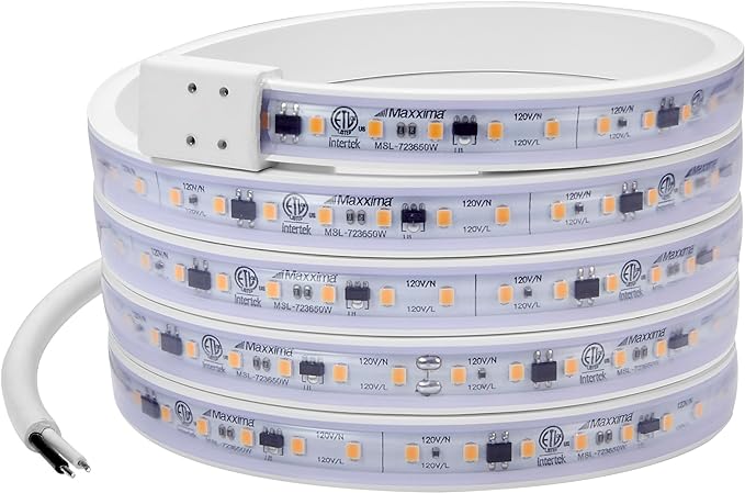 Maxxima 72 in. Hardwired LED Under Cabinet Strip Light, 2760 Lumens, 3000K Warm White, Kitchen and Living Room 120V White Cove Lighting, No Power Supply Needed