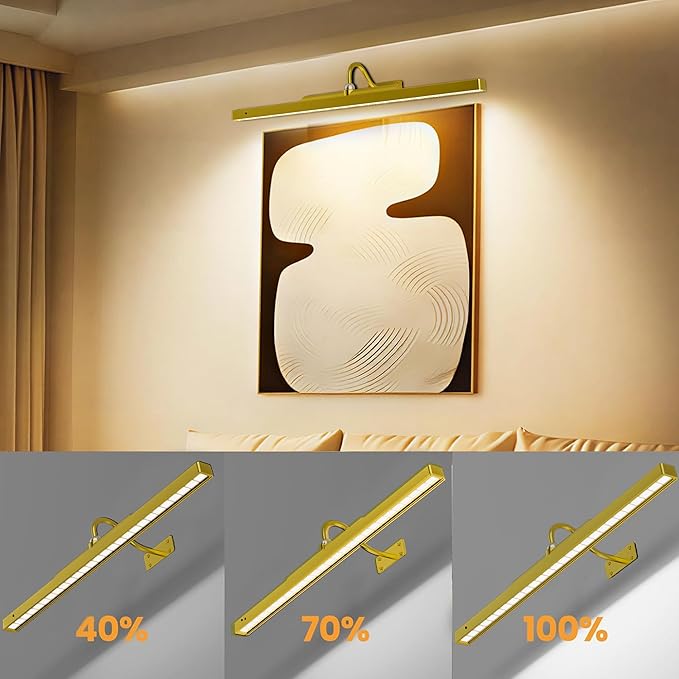 24 Inch Battery Powered Picture Light - Gold Wireless Wall Sconce with Remote & Timer for Photos, Paintings, Art & Home Gallery