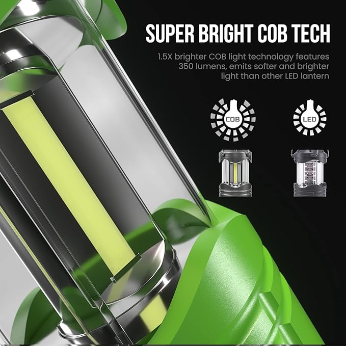 Lichamp LED Camping Lantern, 4 Pack Battery Powered Flashlight for Power Outages, Portable Collapsible Hanging Light Essential for Home, Outdoor, Emergency Lamp Survival Kit Gear for Hurricane, Green