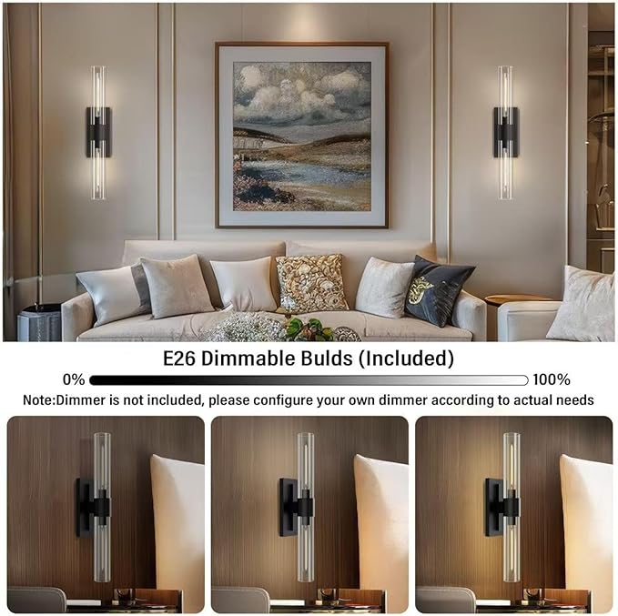 Black 22.8" Sconces Wall Lighting,Bathroom Vanity Lights Fixtures with Clear Glass Shade Wall Lamp for Mirror, Living Room, Bedroom, Hallway, Fireplace, Staircas（Including Bulb）