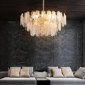 LOVEDIMA Chandelier Gold Multi-Tier Lantern Pendant Lighting, Cloud Glass Entryway Chandeliers for Foyer Hanging Ceiling Light Fixtures (8-Light)