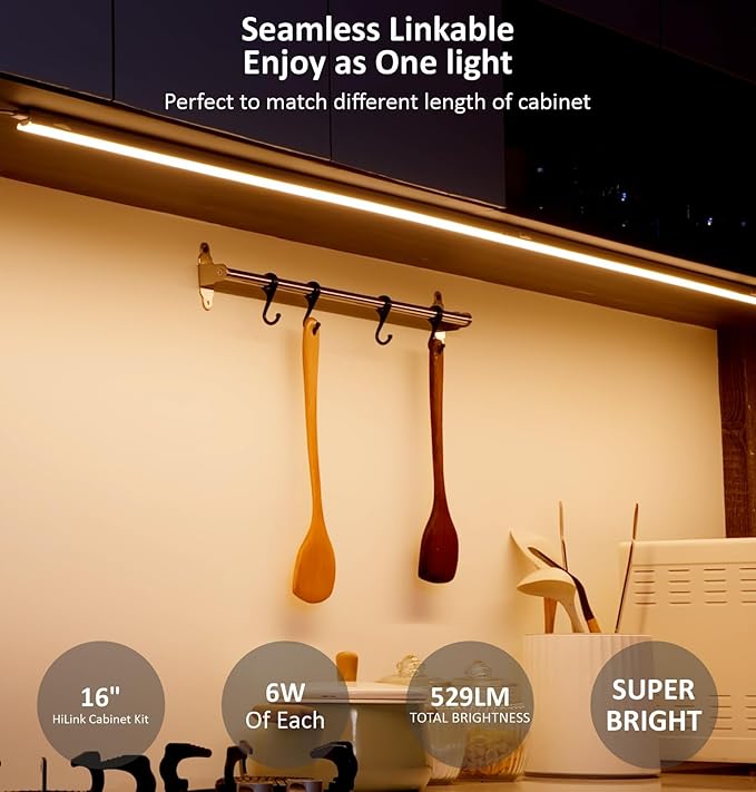Under Cabinet Lighting Plug in, 16 Inch 1 Pc, Linkable AC120V 3CCT 3000K/4000K/5000K Ultra Slim, LED Under Cabinet Lights for Counter Light, Kitchen, Shelf, Sink, Workshop, Desk, White