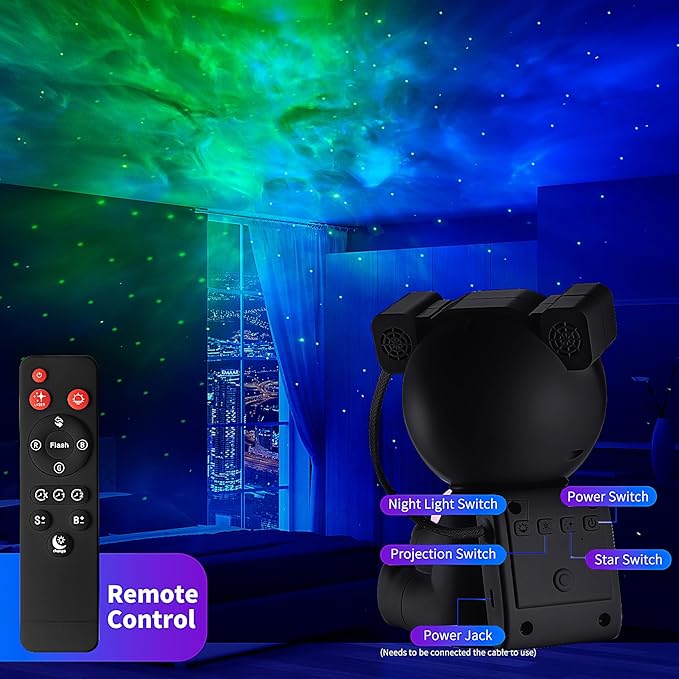 Astronaut Galaxy Projector, 2 in 1 Star Projector Galaxy Light with Moon Night Light, 360° Adjustable Light Projector with Remote Control, Gifts for Kids/Adults, Decor for Bedroom/Home/Party(Black)