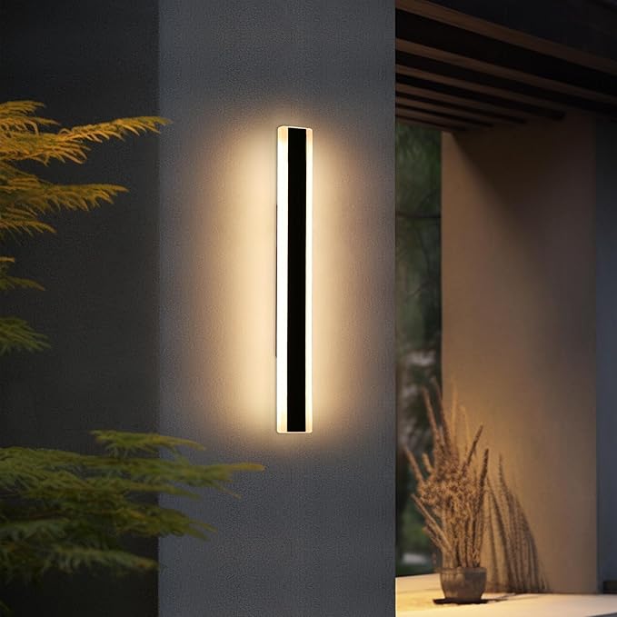 Outdoor Wall Sconces, 31.4inch Modern Wall Lights, 3 Lights Color 3000K/4500K/6000K, Acrylic Panel Exterior Porch Light, IP65 Waterproof, Large Minimalist Wall Lamp for Patio, Yard, Garage