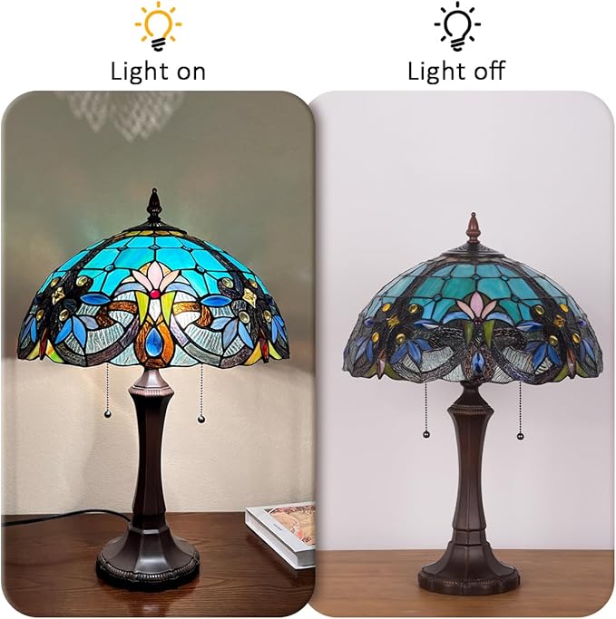 Tiffany Table Lamp,Stained Glass Table Light for Reading,Victorian Style 16 inch Large 2-Lights Antique Desk Lamp for Living Room Bedroom Study Office