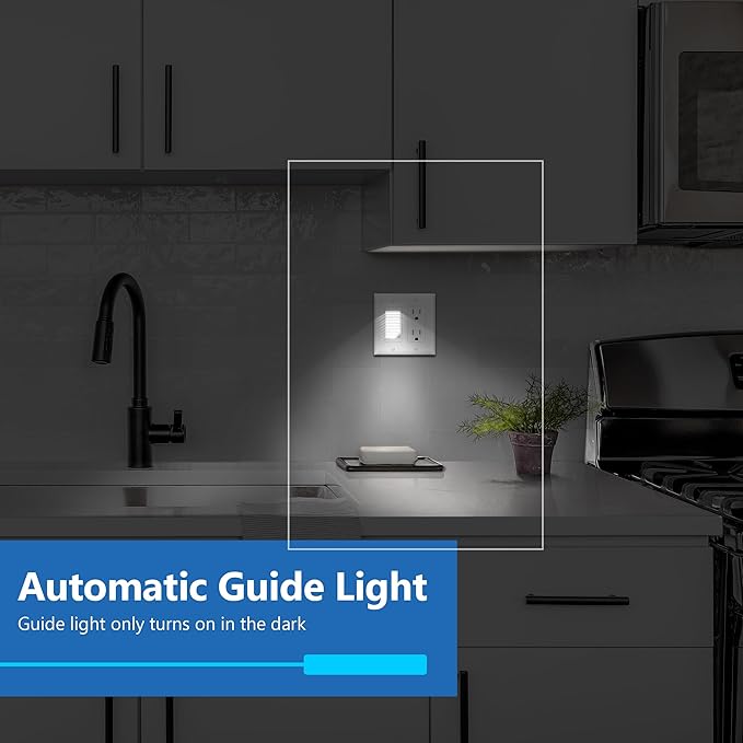 LIDER Full Face LED Decorator Guide Light with Automatic Daylight Sensor, Decorator Night Light, 120VAC/15A, LGL-FL-WWP, UL Listed, White, Wall Plate Included