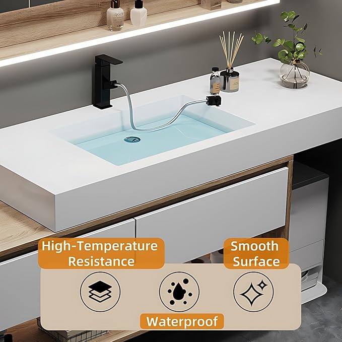 52in Luxury Bathroom Vanity with Sink - Modern Bathroom Vanity Wash Set, Suspended Bathroom Cabinet, Smart Defogging & Led Lighting | Wall-Mounted Storage with 2 Drawers