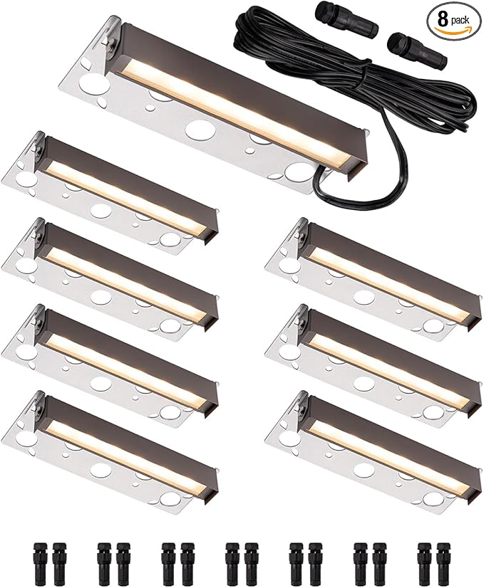 mirrea 7" Outdoor Hardscape Lighting Low Voltage Retaining Wall Lights Step Lights 12V 2W LED 2700K Warm White Pack of 8