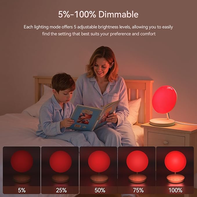 Light Therapy Lamp,Red Night Light with 5-Level Brightness & 4 Color Modes, 670nm Adjustable USB Red Light Night Light Lamp for Sleep,Stress Relief Relaxation