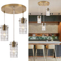 Modern Glass Pendant Light, Copper Finish 3-Light Chandelier for Kitchen Island/Dining, Height Adjustable, E26 Sockets, Bulbs Not Included