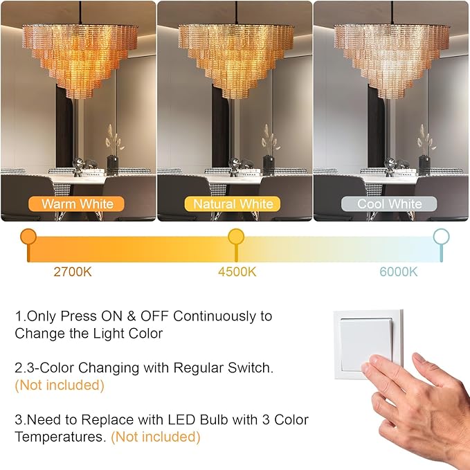41" Extra Large Chandelier, 18-Light Amber Glass Chandelier for Dining Room & Living Room, Tiered Black Round Pendant Light Hanging Light Fixture for Foyer, Entryway, Kitchen and Staircase