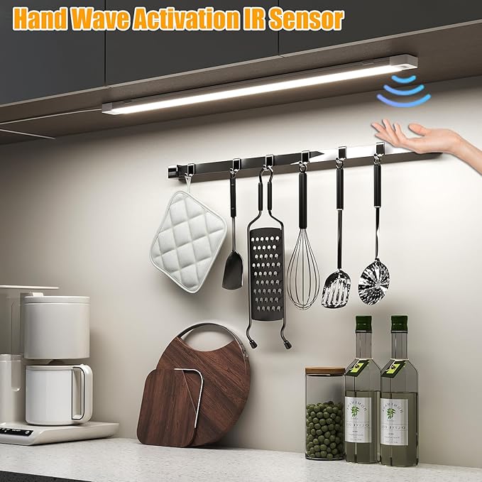 MYPLUS Under Cabinet Lights with Hand Wave, 16" Dimmable 5 Color 2700K/3500K/4000K/5000K/6500K, Bright 450 Lumens,7W,120V, Led Light Bar for Kitchen,Sink,Indoor