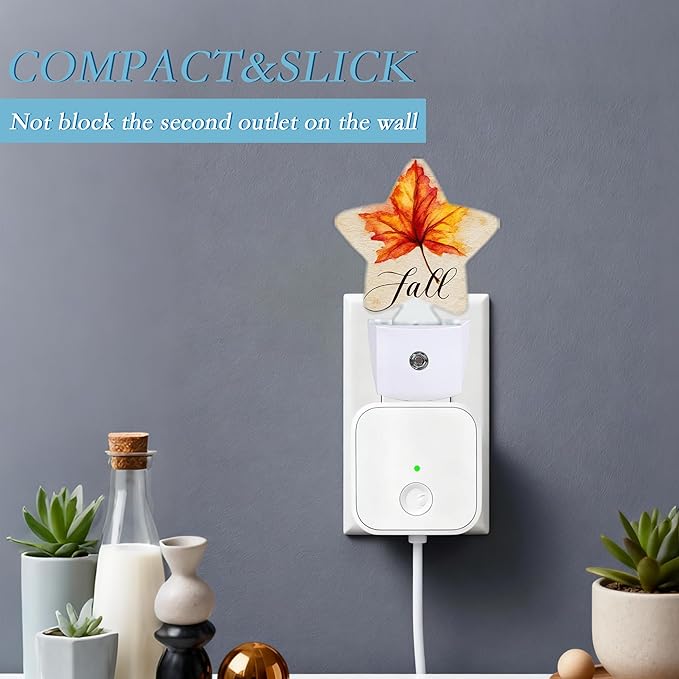 Fall Night Light,Autumn Maple Leaf Plug-in Dusk to Dawn Smart Sensor Nightlight for Bathroom Bedroom Hallway Kitchen Stairs Energy Efficient Decor Desk Lamp