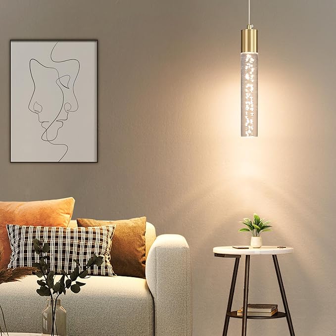 Modern Kitchen Island Hanging Light, Gold LED Pendant Lights Fixture, Bubble Acrylic, 3 Color Temperatures, Mini Ceiling Chandelier Lighting for Dining Room, Bedroom, Foyer Entrance, Cafe