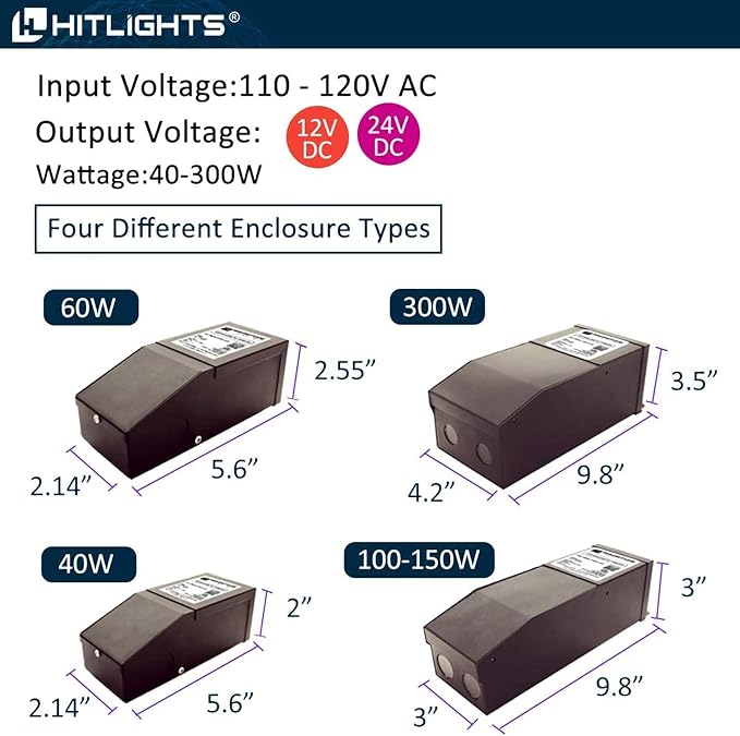 HitLights Dimmable LED Driver Transformer 24V 60W, Magnetic Power Supply 120VAC to 24VDC, Compatible with Lutron and Leviton Dimmers, for LED Strip Lights, Kitchen, Cabinet, Class 2, ETL Listed
