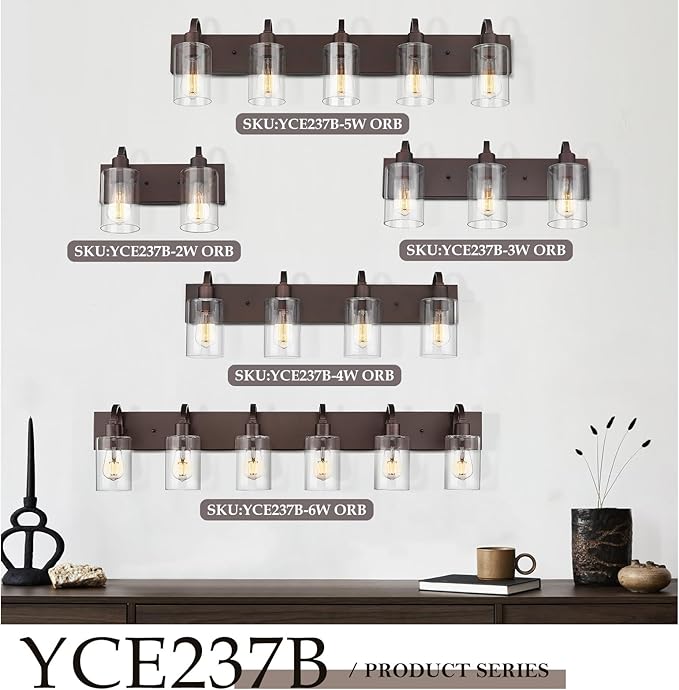 Emliviar 4-Light Bathroom Vanity Light - Farmhouse Bathroom Wall Lighting, Oil Rubbed Bronze Finish with Clear Glass, YCE237B-4W ORB