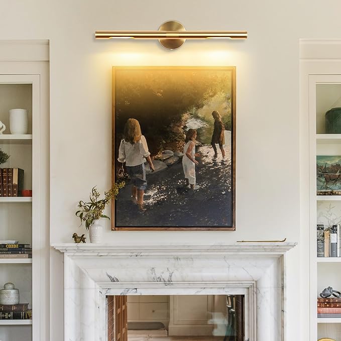 Wall Sconces,Hardwired Wall Light 24" 3200K Gold Picture Light Rotatable 360° for Wall, Bathroom Vanity Lights for Artwork Poster Portrait Library Display