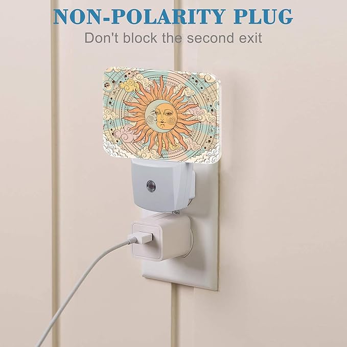 Vintage Mystical Astrology Night Light, Sun and Moon Nightlight Plug into Wall with Dusk to Dawn Sensor for Kid Girls Boys Women Men Bedroom, Hallway, Kitchen, Bathroom, Stairs Decor