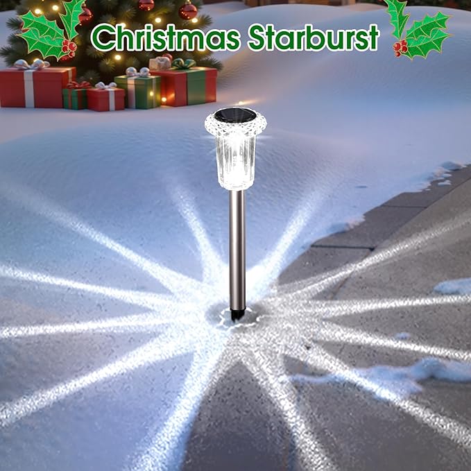Solar Lights Outdoor, 15 Pack Waterproof Stainless Steel Solar Stake Lights for Pathway Garden Yard Path Walkway Driveway Lawn Patio Outside Decor, Cool White