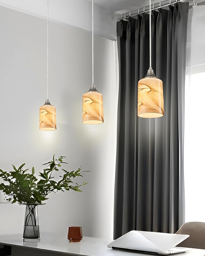 3Packs Cylinder Glass LampShade for Wall Sconce Mini Pendant Ceiling Fan Light 1.65in fitter Art Glass Light Cover Replacement Fixture for bathroom,Table Lamp kitchen Chandelier (Brown Marble-3P)