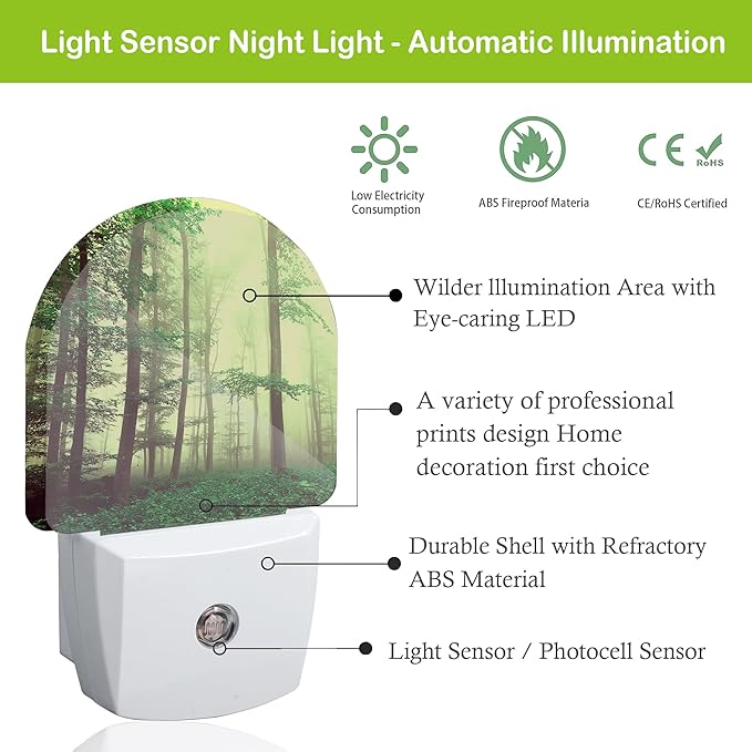 Misty Forest Night Light,Fantasy Green Tree Night Lights Plug into Wall, Led Night Light for Stairway/Hallway/Bedroom,Nightlights for Boys Girls