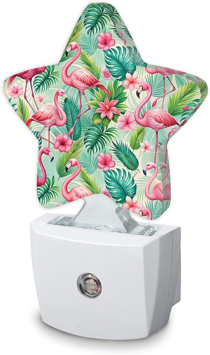Flamingo Night Light,Palm Leaves Plug-in Dusk to Dawn Smart Sensor Nightlight for Bathroom Bedroom Hallway Kitchen Stairs Energy Efficient Decor Desk Lamp