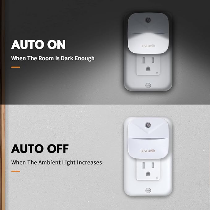 LED Night Lights Plug into Wall with Dusk-to-Dawn Sensor, Automatically Turn on and Off,Night Light for Kids,Bedroom,Bathroom,Stairs, White, 6 Packs