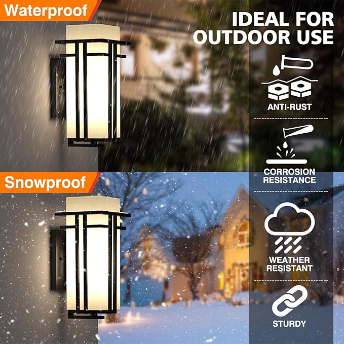 Outdoor Lighting Fixtures Wall Mount, Outdoor Wall Lights Modern with Frosted Glass, Aluminum Exterior Light for House Outdoor Wall Lantern for Garage Porch Carriage Patio (17''H, 1 pc)