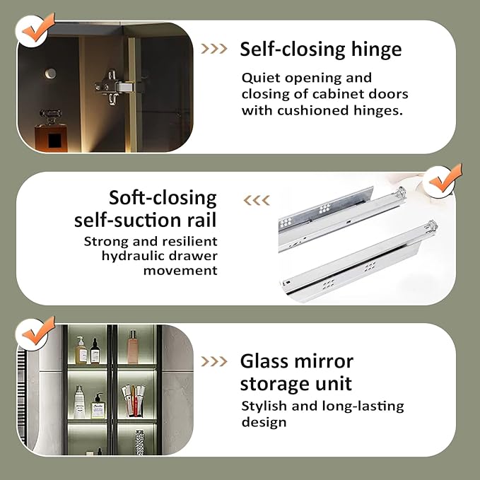 Bathroom Vanity with Sink - Bathroom Vanity Cabinet and Sink and Slab Top | Side Shelf and Ambient Lighting, LED Smart Mirror Cabinet (48'')