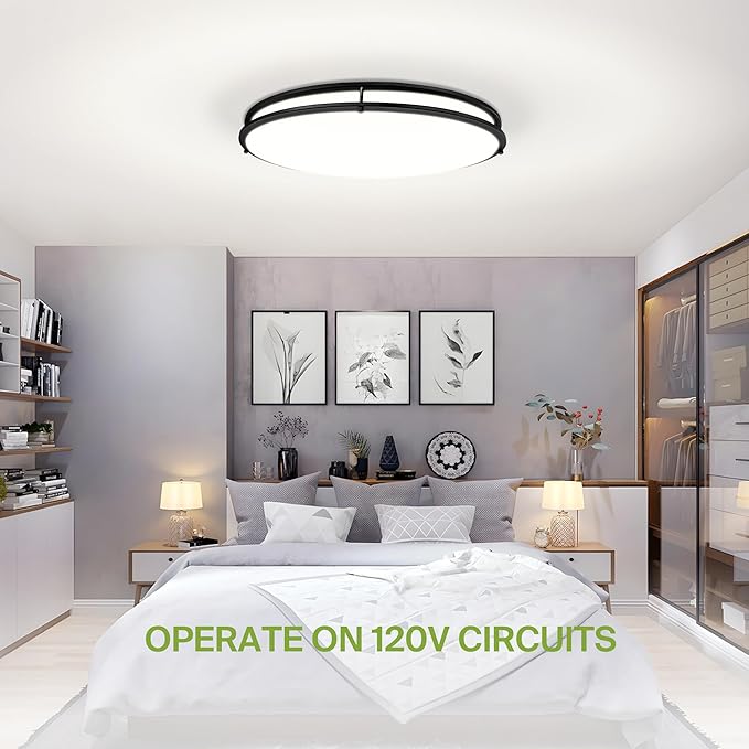 ASD LED 32" Oval Flush Mount Lighting, Close to Ceiling Light Fixture | 5CCT, Dimmable, ETL Listed | 50W 3960LM 2700-5000K 120V | Low Profile Double Ring Lamp | Black, 2 Pack