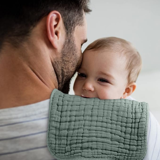Looxii Muslin Burp Cloths 6 Pack - 20" x 10" - Ultra Soft & Absorbent, 6-Layer 100% Cotton for Spit Up & Drool- Gentle Baby Burping Cloth, Newborn Boys Girls Essentials, Dark Green