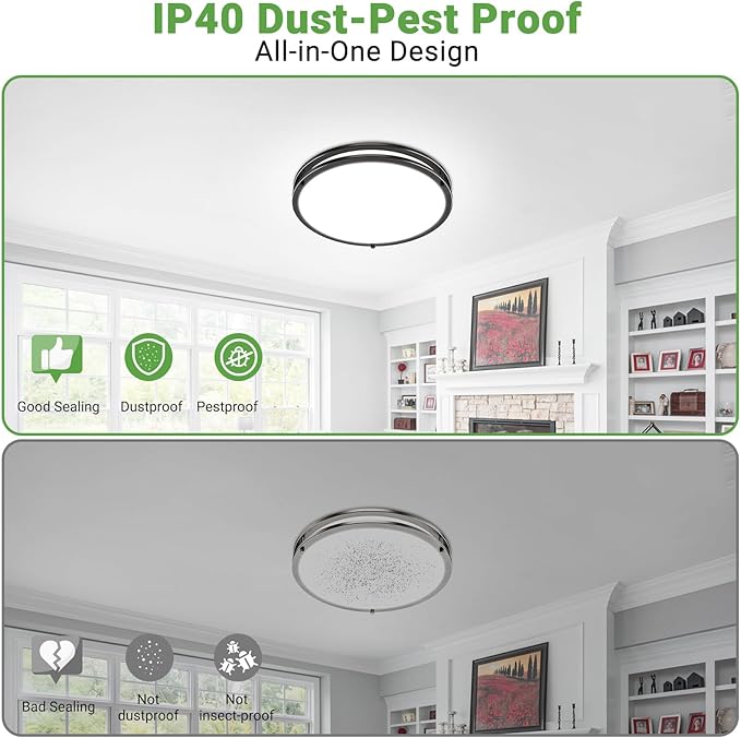 zemty 1Pack 13Inch Black LED Flush Mount Ceiling Lights, Dimmable 24W 2400LM 3000K-6500K Adjustable, Bright Round Close to Ceiling Light Fixtures for Kitchen Bedroom Bathroom Hallway