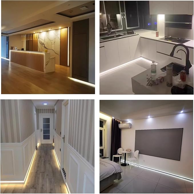 LED Aluminium Metal Baseboard Trim, Matte Silver 3Pcs 40mm x 2500mm 1.57" x 8.2' Total 24.6 ft LED Light Aluminum Wall Base Board Cover Molding Skirting Trim, Embedded Installation Downlight