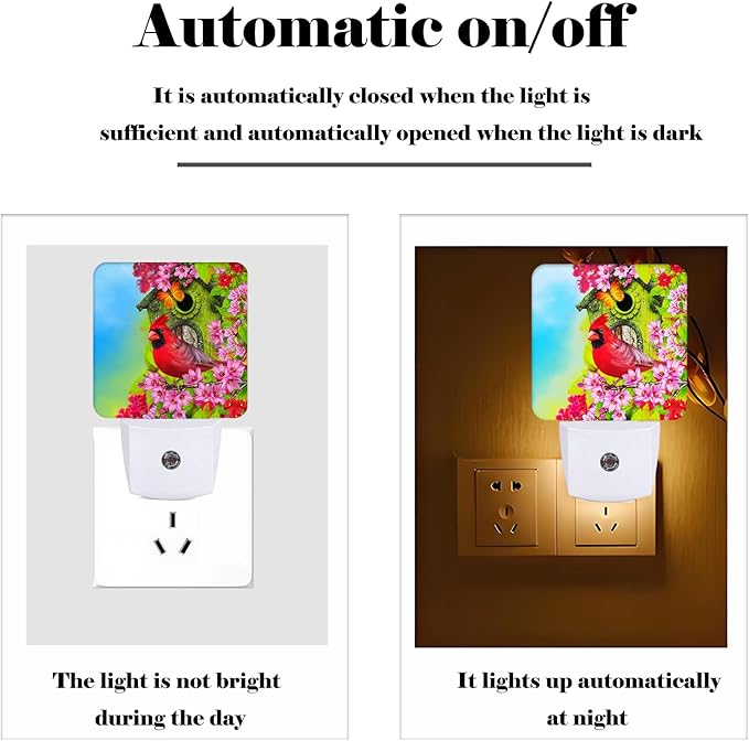 Red Cardinal Night Light,Plug-in Night Lights with Dusk to Dawn Sensor for Stairway,Hallway,Bedroom Sleep Friendly Ideal for Women/Girls/Boys Gift,0.5w