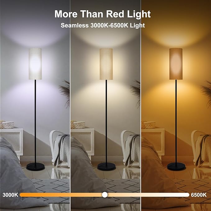 Floor Lamp with Red Light - 670nm Red Night Light for Sleep, 3CCT LED Standing Lamp with Remote, Dimmable Modern Floor Light with Timer and Memory, Sturdy Iron Base, Linen Shade, for Bedroom