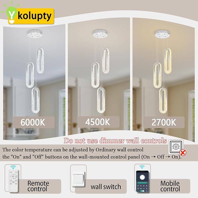 3-Light Modern Pendant Light Crystal Ring Chandelier Silver LED Pendant Lighting Fixture for Dining Room Kitchen Living Room Foyer Hallway Bedroom
