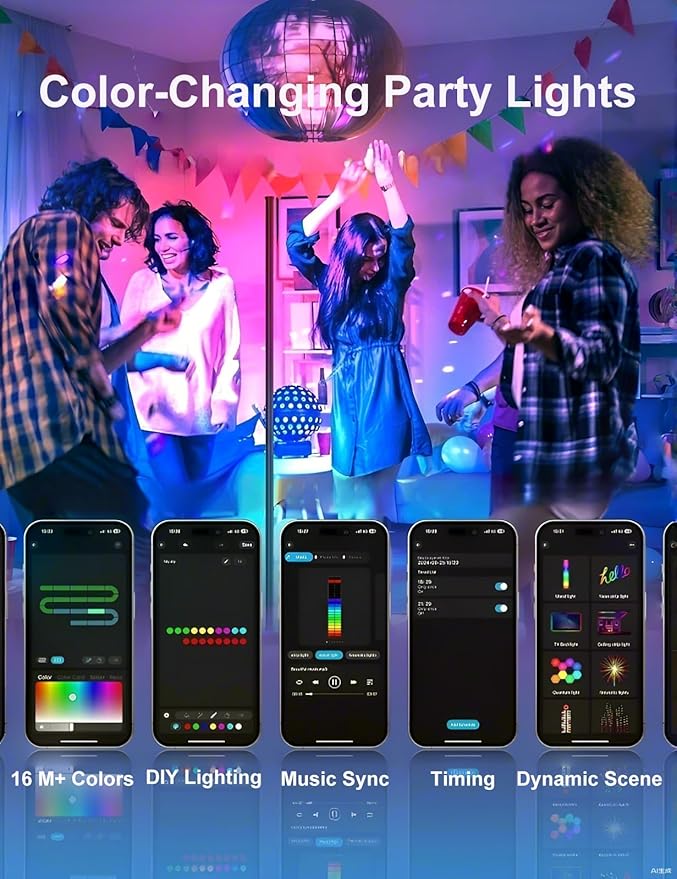Corner Floor Lamp Pair, RGB IC Corner Lamps with APP and Remote Control, 16 Million Colors, Memory and Timing, Music Sync Color Changing Ambient Lighting for Living Room Bedroom Gaming(Ycord Type)